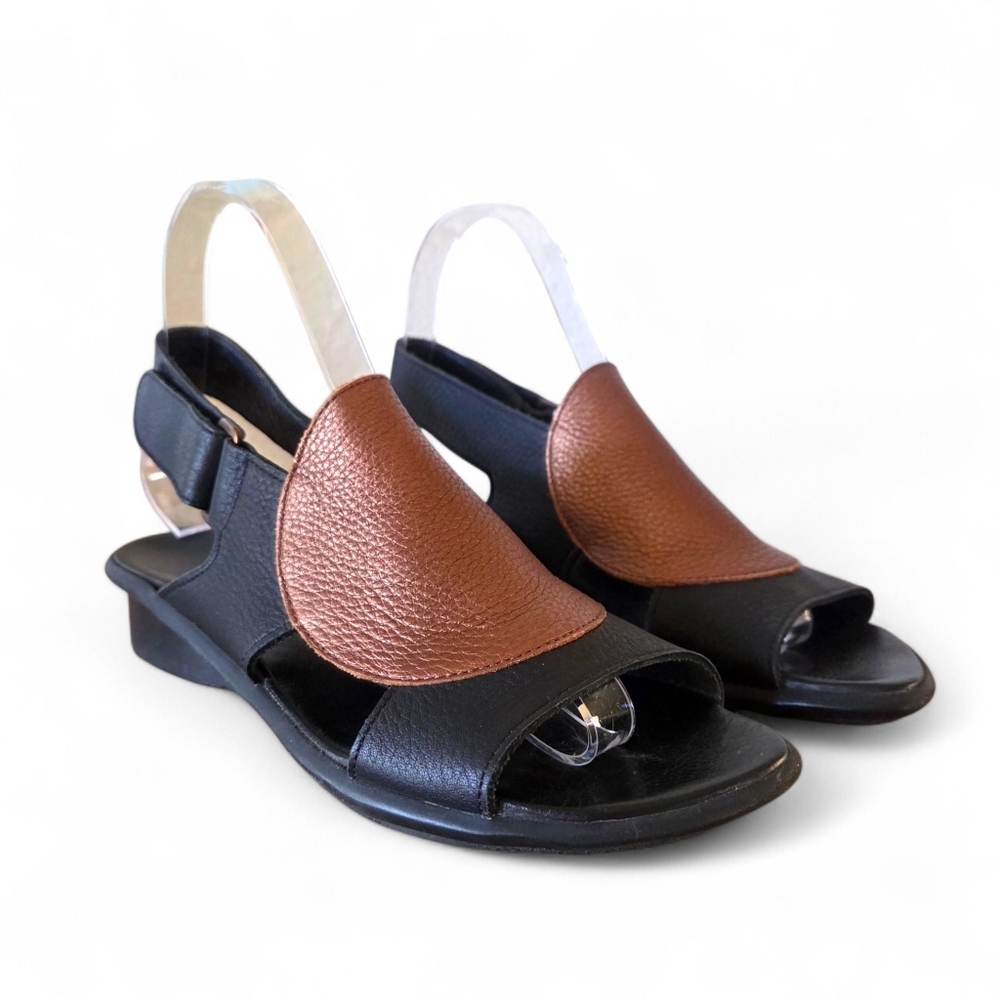Arche Saoko Designer Slingback Sandals 37 US 6 Black Bronze Leather Comfort